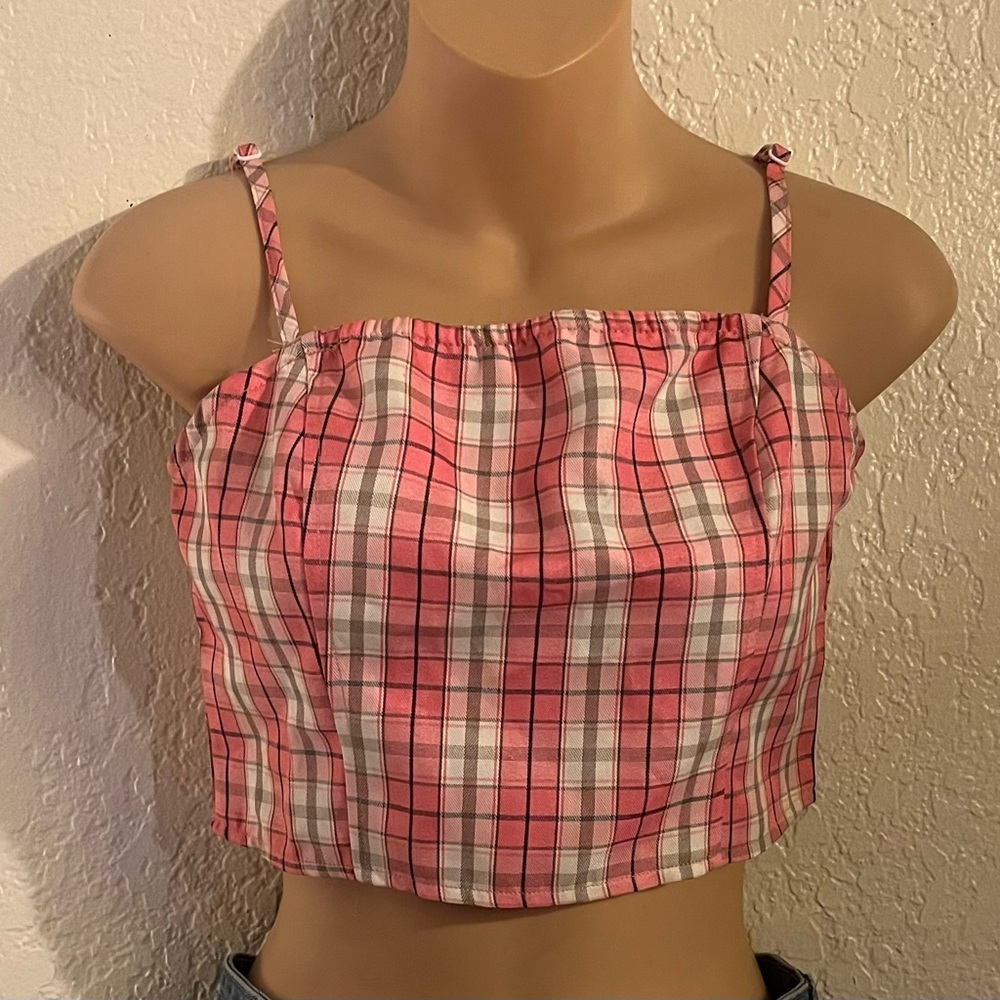 Pink Plaid Crop Top